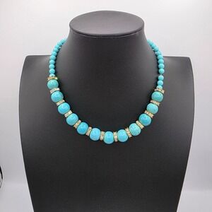 Womens Silver Tone Chain Turquoise Glass Beaded‎ Necklace Boho Beach Toggle 16"
